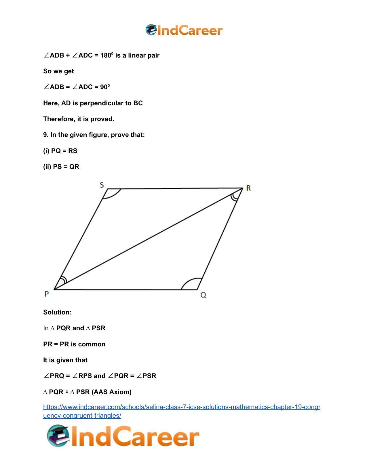 Selina Class 7 ICSE Solutions Mathematics : Chapter 19- Congruency: Congruent Triangles - Page 14