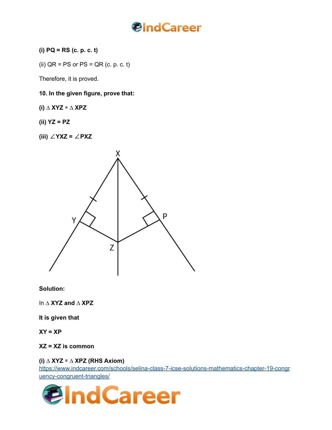 Selina Class 7 ICSE Solutions Mathematics : Chapter 19- Congruency: Congruent Triangles - Page 15