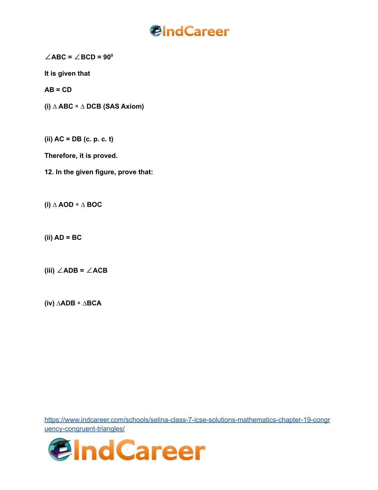 Selina Class 7 ICSE Solutions Mathematics : Chapter 19- Congruency: Congruent Triangles - Page 17
