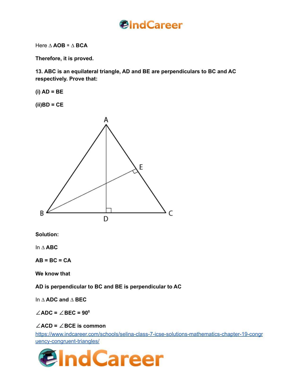 Selina Class 7 ICSE Solutions Mathematics : Chapter 19- Congruency: Congruent Triangles - Page 19