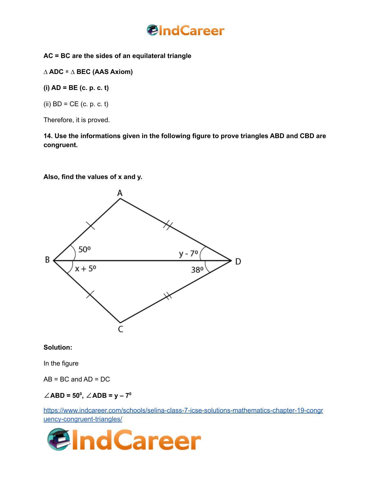 Selina Class 7 ICSE Solutions Mathematics : Chapter 19- Congruency: Congruent Triangles - Page 20