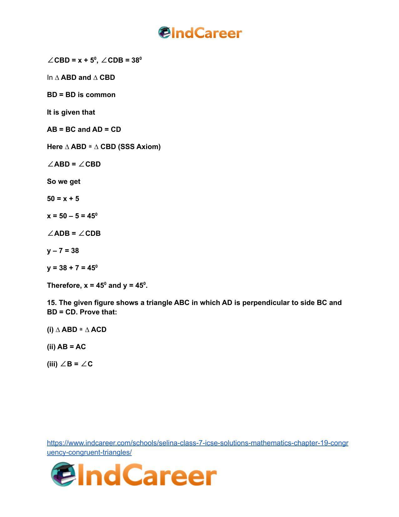 Selina Class 7 ICSE Solutions Mathematics : Chapter 19- Congruency: Congruent Triangles - Page 21