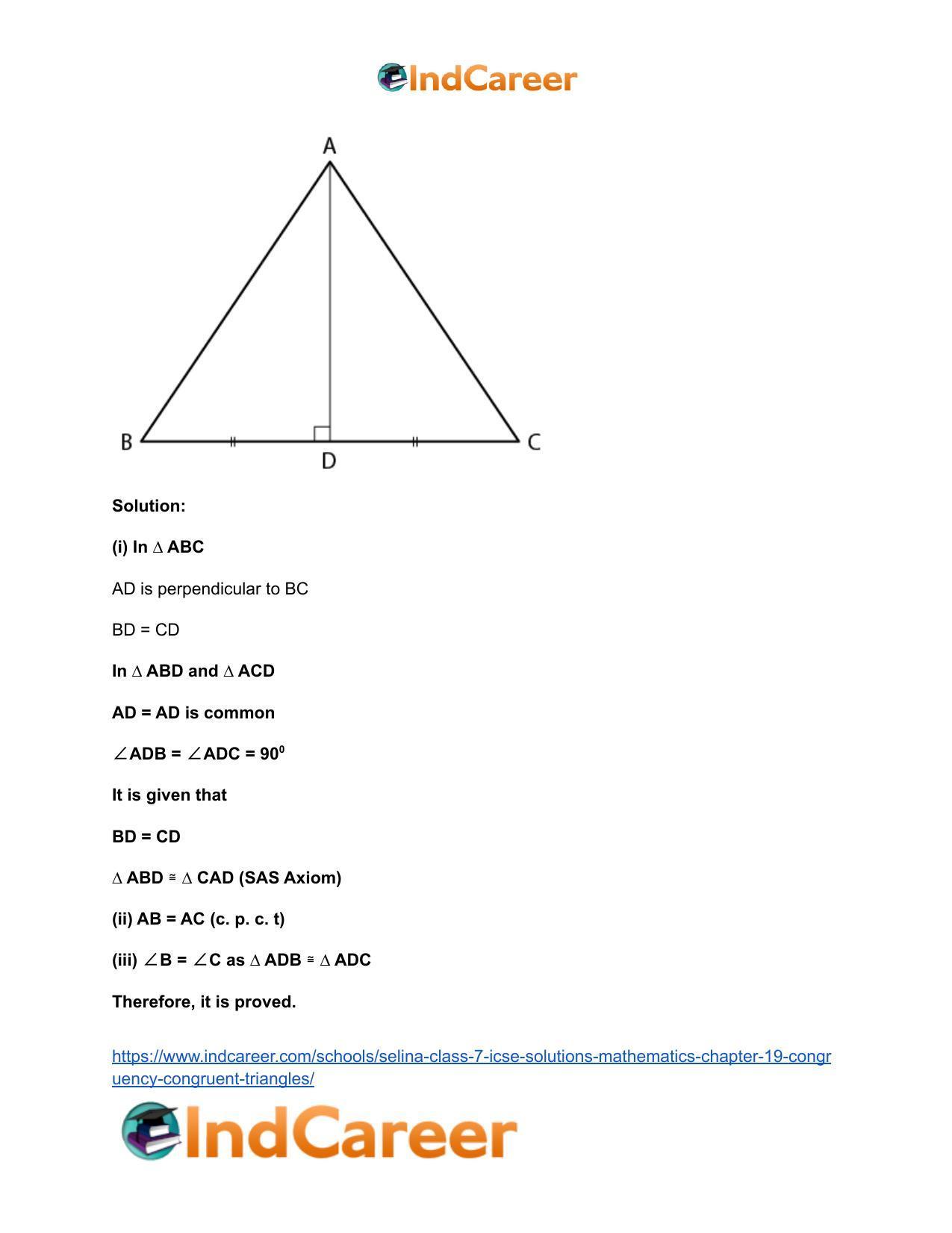 Selina Class 7 ICSE Solutions Mathematics : Chapter 19- Congruency: Congruent Triangles - Page 22