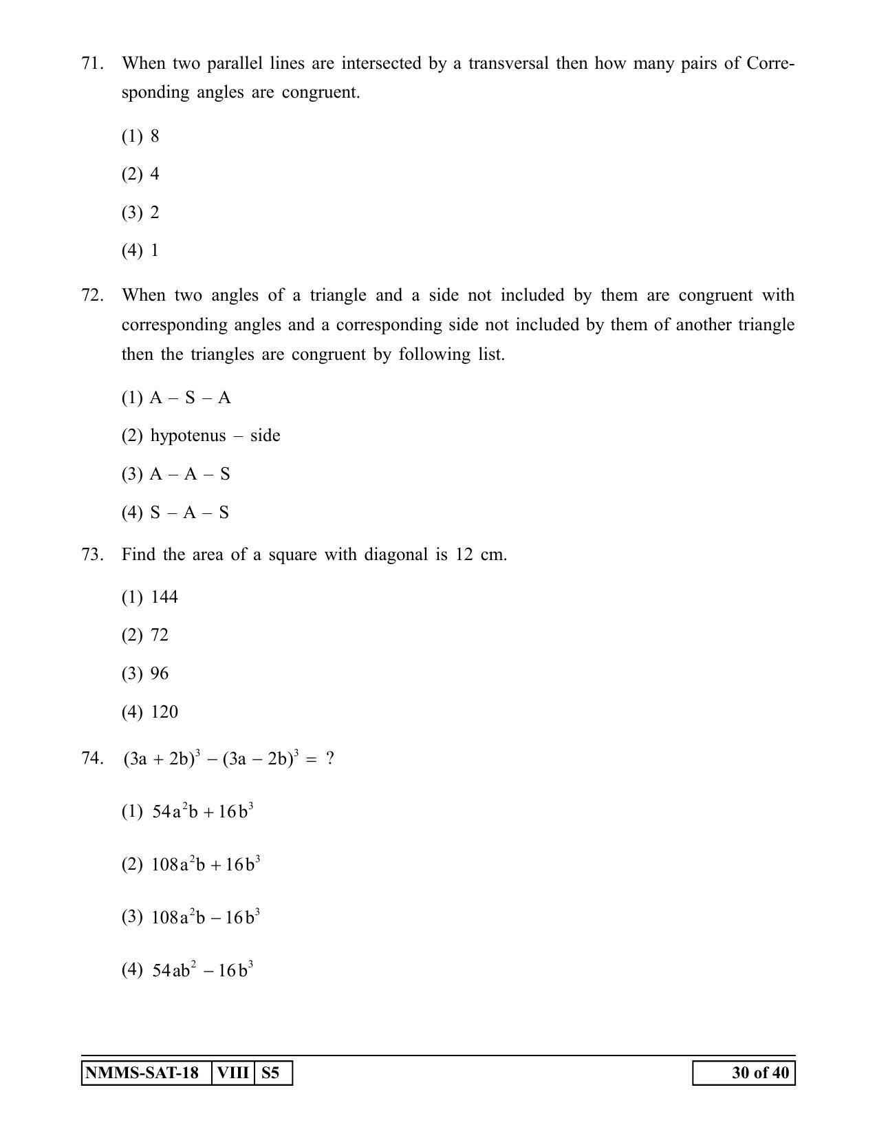 SAT ENGLISH 2018-19 Class 8 Maharashtra NMMS Question Papers - Page 30