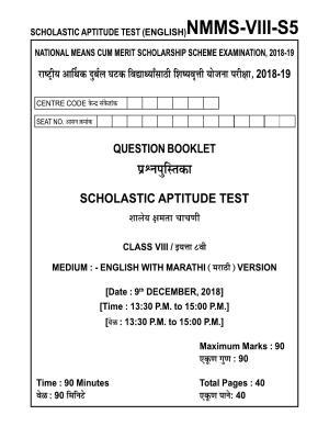 SAT ENGLISH 2018-19 Class 8 Maharashtra NMMS Question Papers