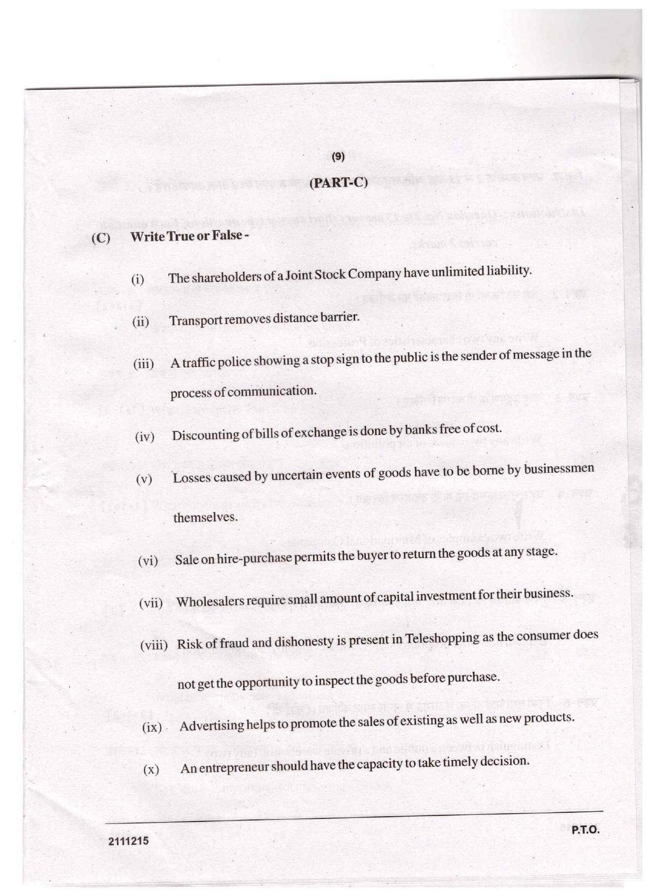 CGSOS Class 10 Business Studies Question Paper - Page 9