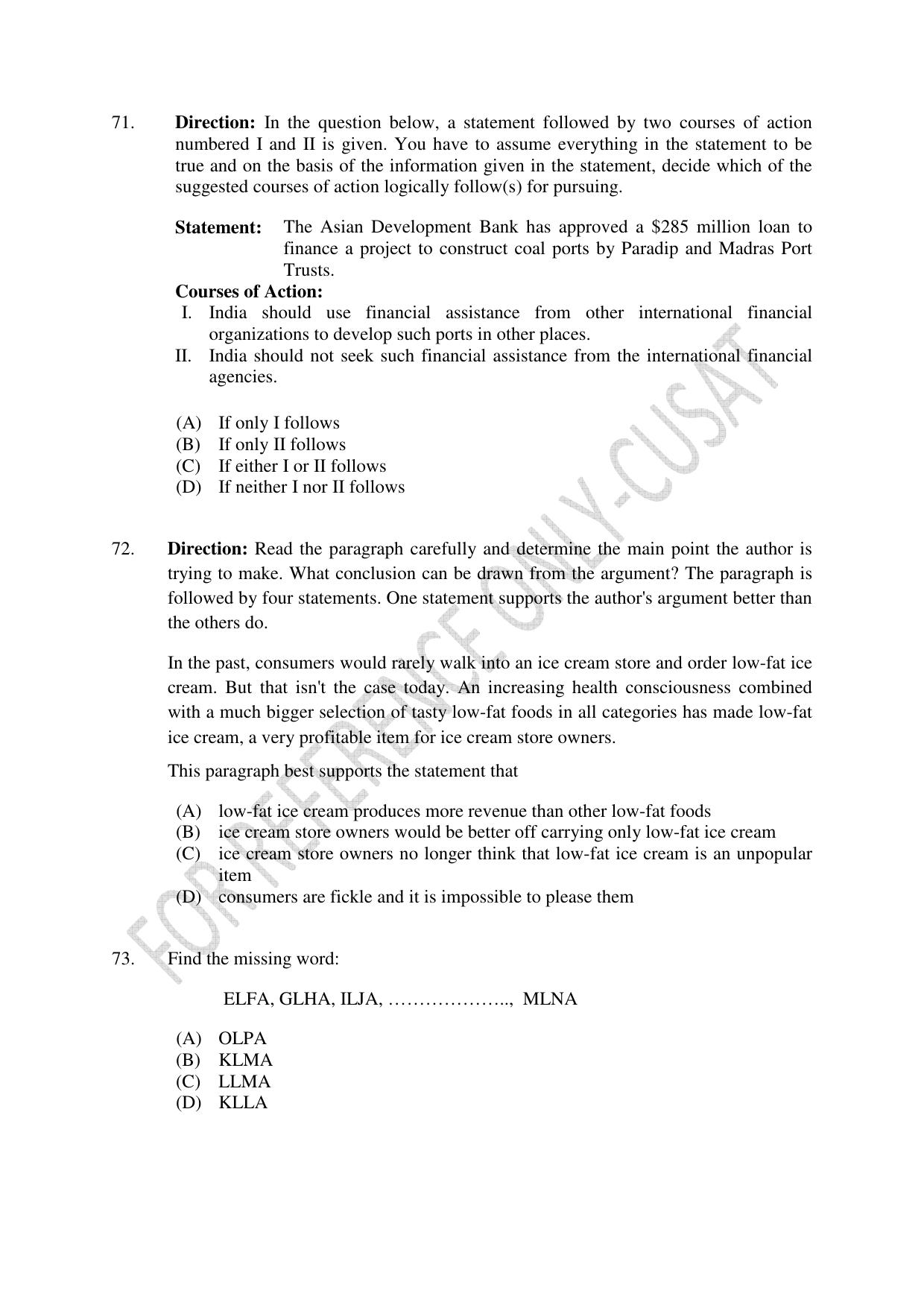 CUSAT CAT 2022 Test for MVoc Programme in Technology and Management Consulting Question Paper - Page 17