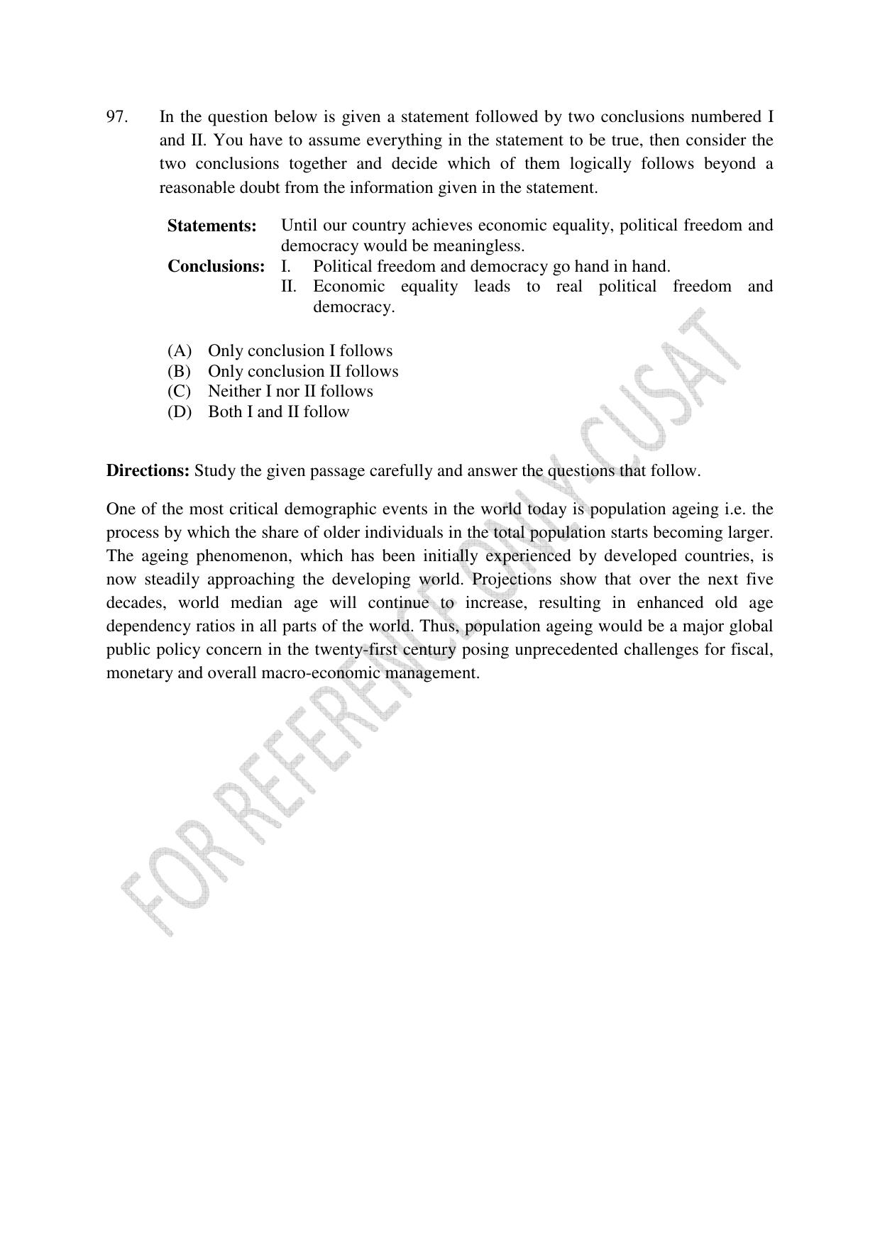 CUSAT CAT 2022 Test for MVoc Programme in Technology and Management Consulting Question Paper - Page 25