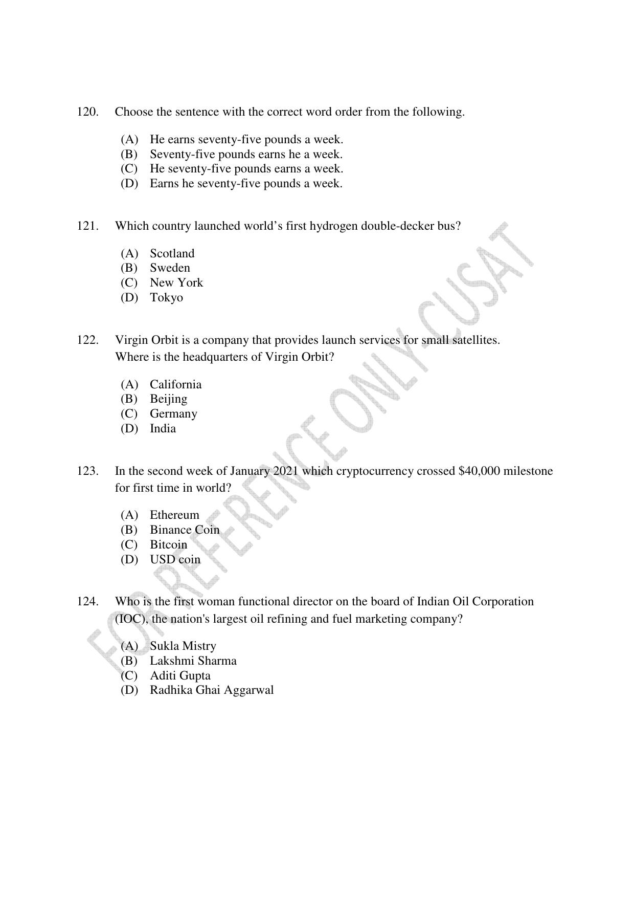 CUSAT CAT 2022 Test for MVoc Programme in Technology and Management Consulting Question Paper - Page 31