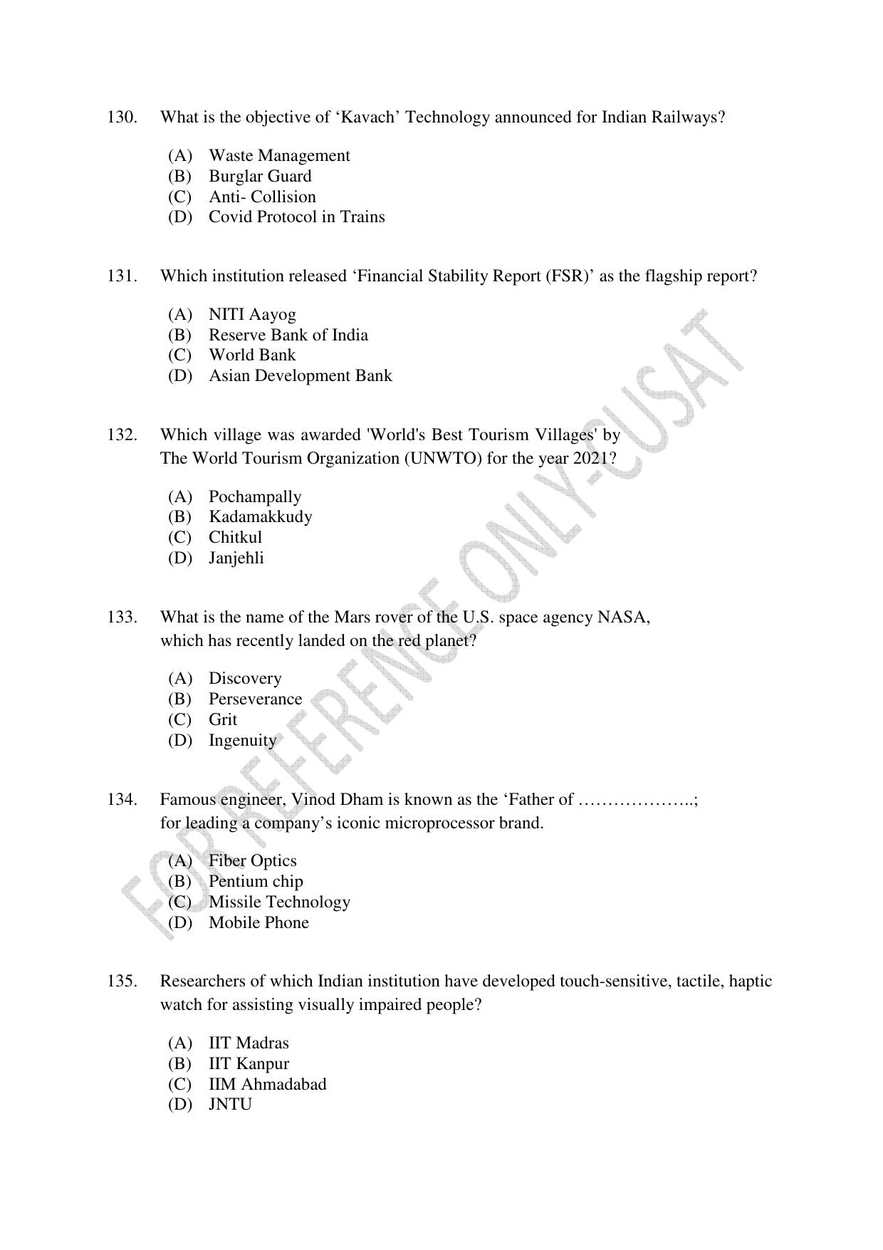 CUSAT CAT 2022 Test for MVoc Programme in Technology and Management Consulting Question Paper - Page 33