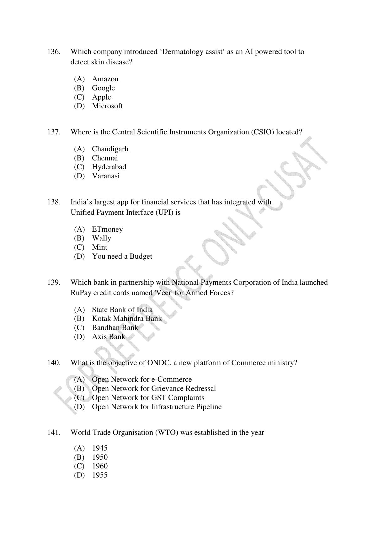 CUSAT CAT 2022 Test for MVoc Programme in Technology and Management Consulting Question Paper - Page 34