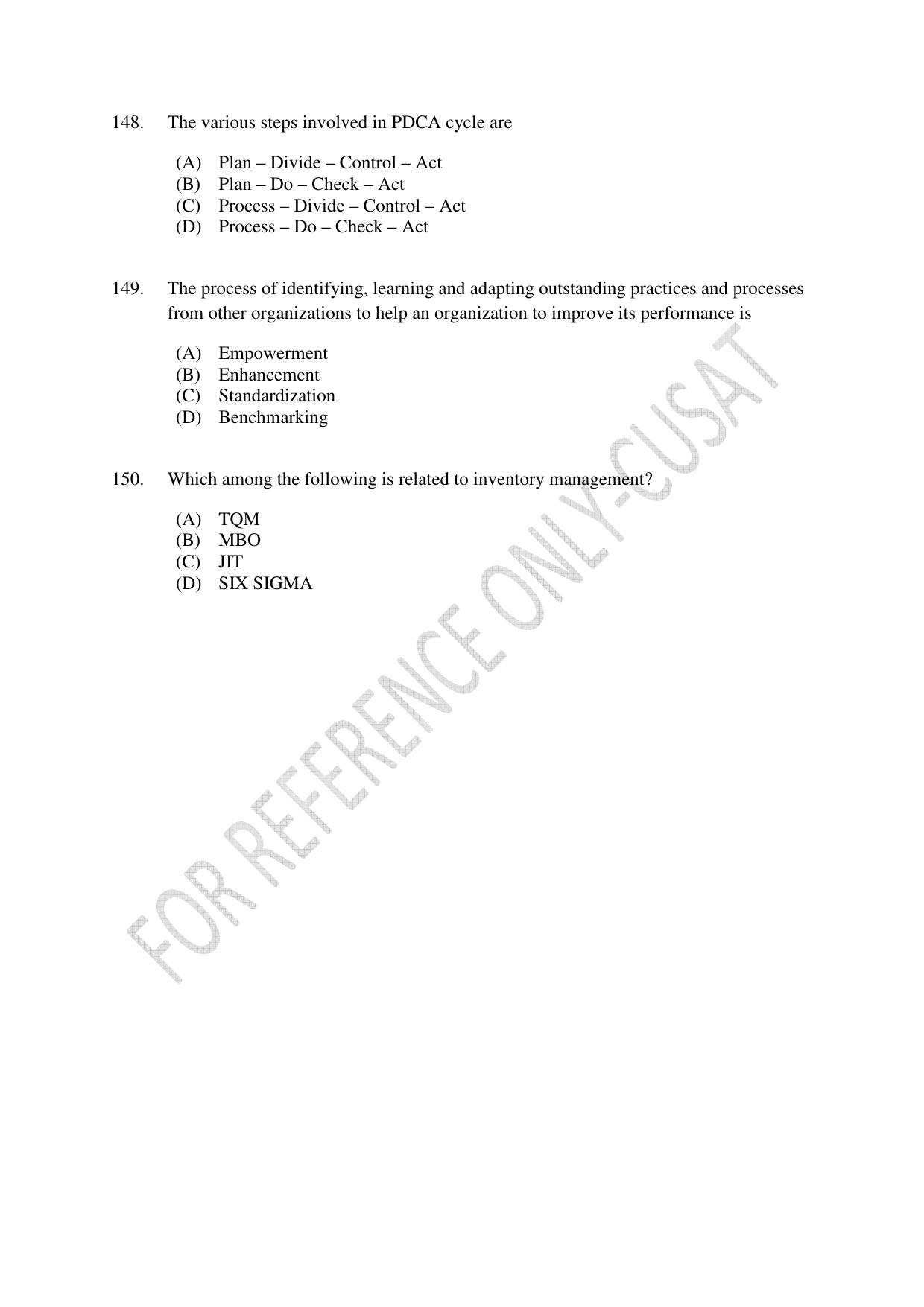 CUSAT CAT 2022 Test for MVoc Programme in Technology and Management Consulting Question Paper - Page 36