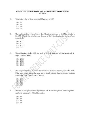 CUSAT CAT 2022 Test for MVoc Programme in Technology and Management Consulting Question Paper