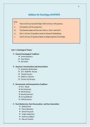 NTA PhD Entrance Exam Sociology Syllabus
