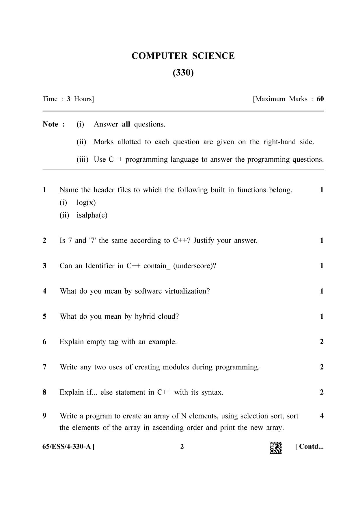 NIOS 2023 Class 12 Computer Science (ESS) Question Paper - Page 2