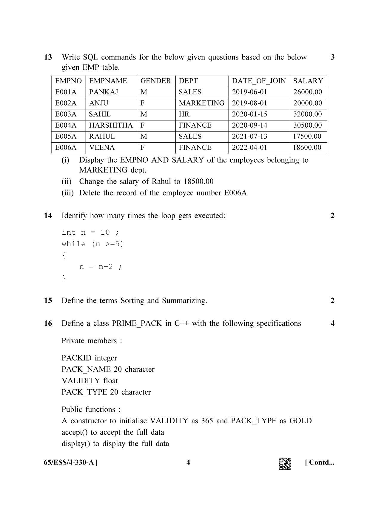 NIOS 2023 Class 12 Computer Science (ESS) Question Paper - Page 4