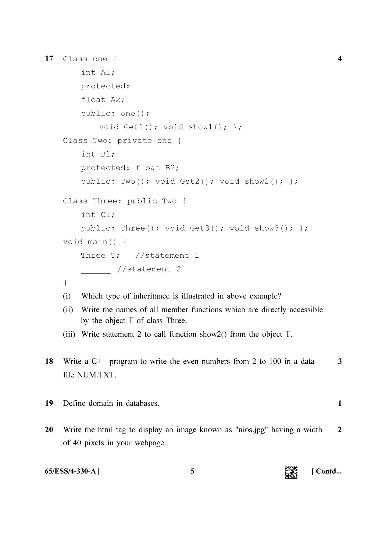 NIOS 2023 Class 12 Computer Science (ESS) Question Paper - Page 5