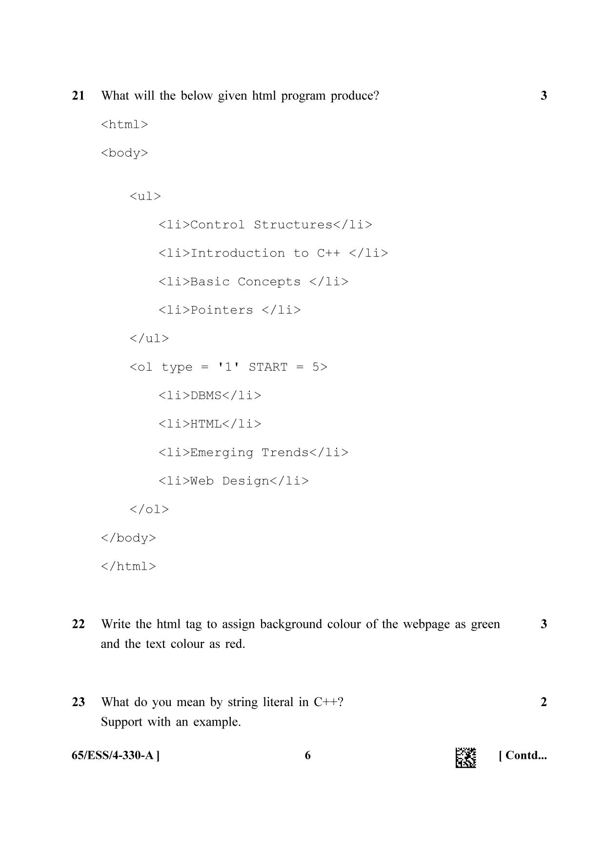 NIOS 2023 Class 12 Computer Science (ESS) Question Paper - Page 6