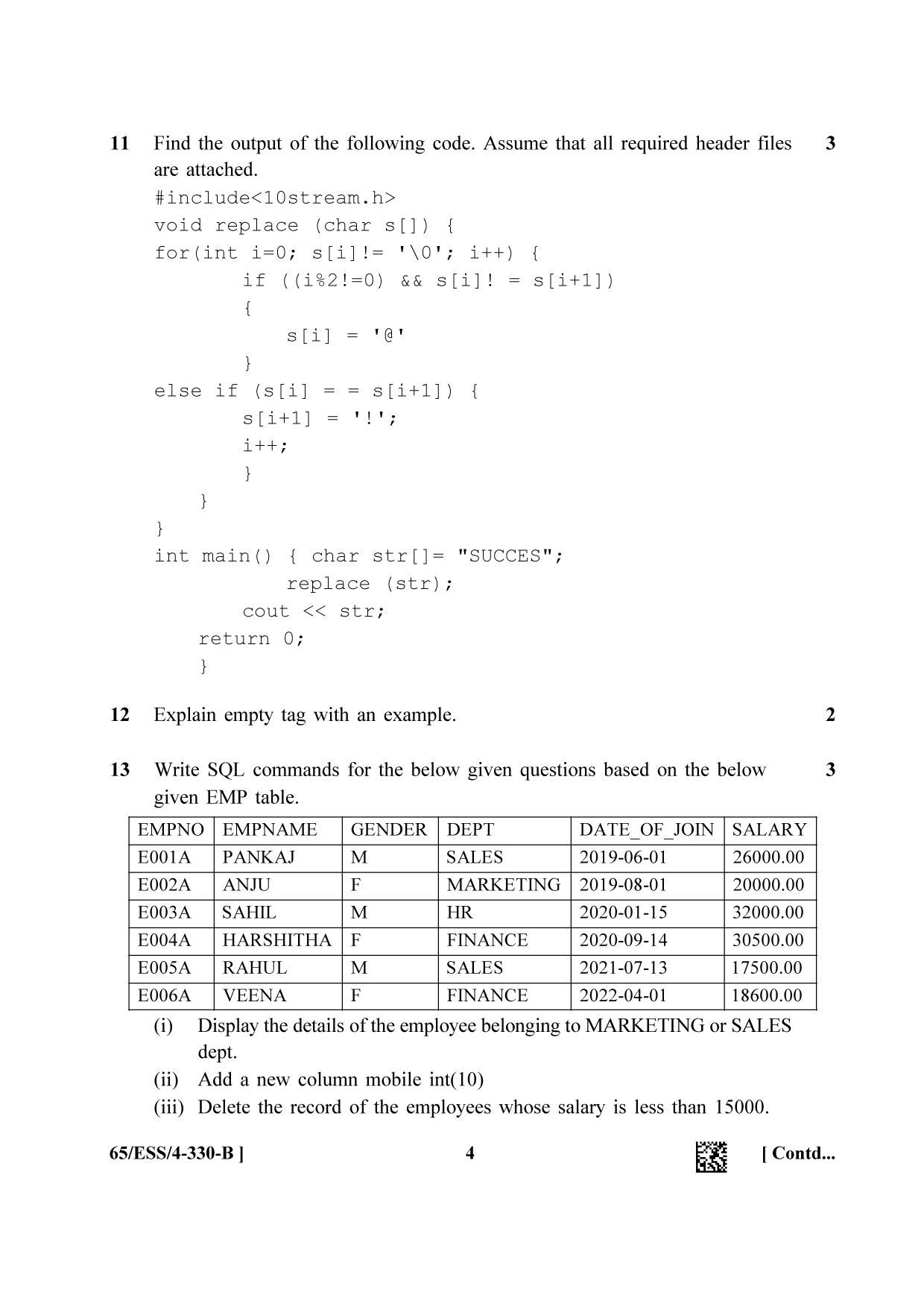 NIOS 2023 Class 12 Computer Science (ESS) Question Paper - Page 12
