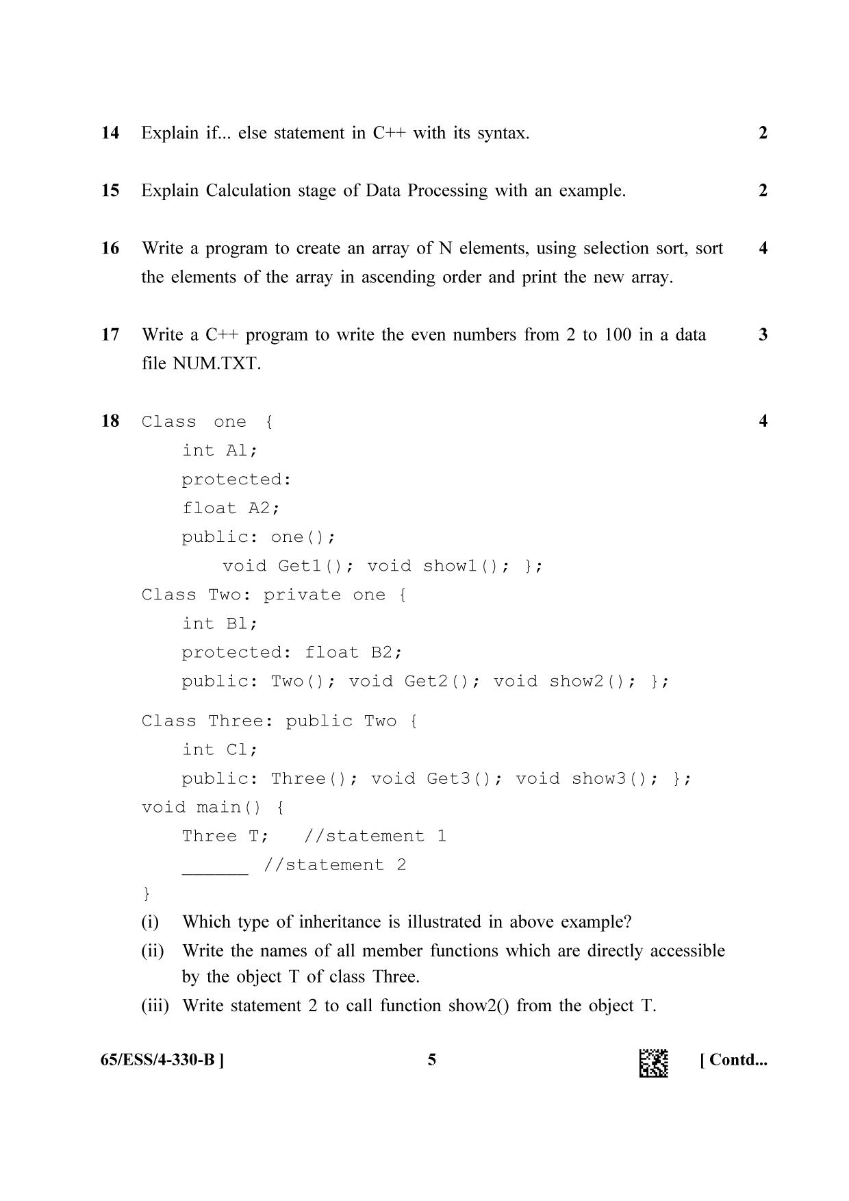 NIOS 2023 Class 12 Computer Science (ESS) Question Paper - Page 13