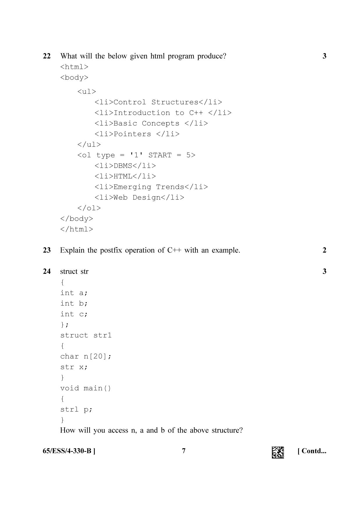 NIOS 2023 Class 12 Computer Science (ESS) Question Paper - Page 15