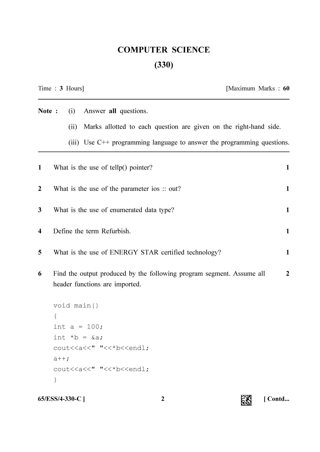 NIOS 2023 Class 12 Computer Science (ESS) Question Paper - Page 18