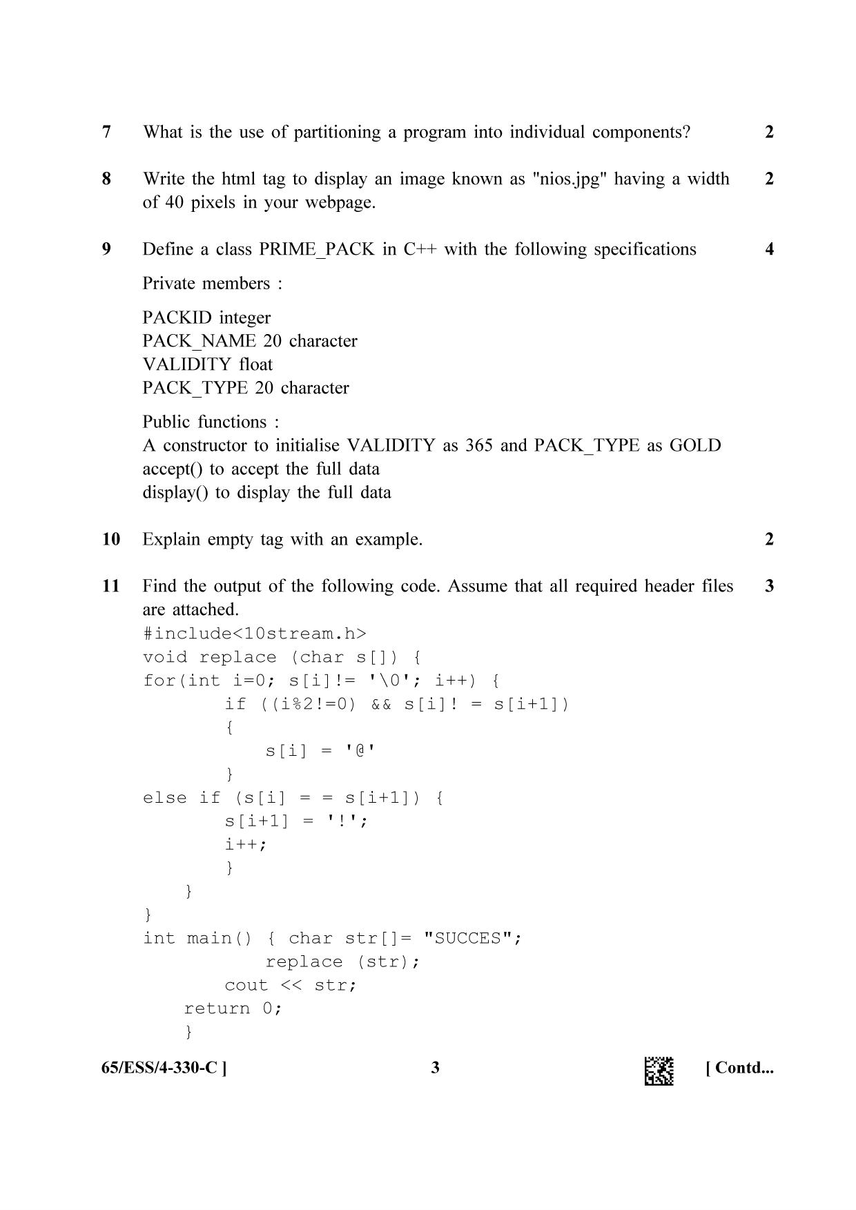 NIOS 2023 Class 12 Computer Science (ESS) Question Paper - Page 19