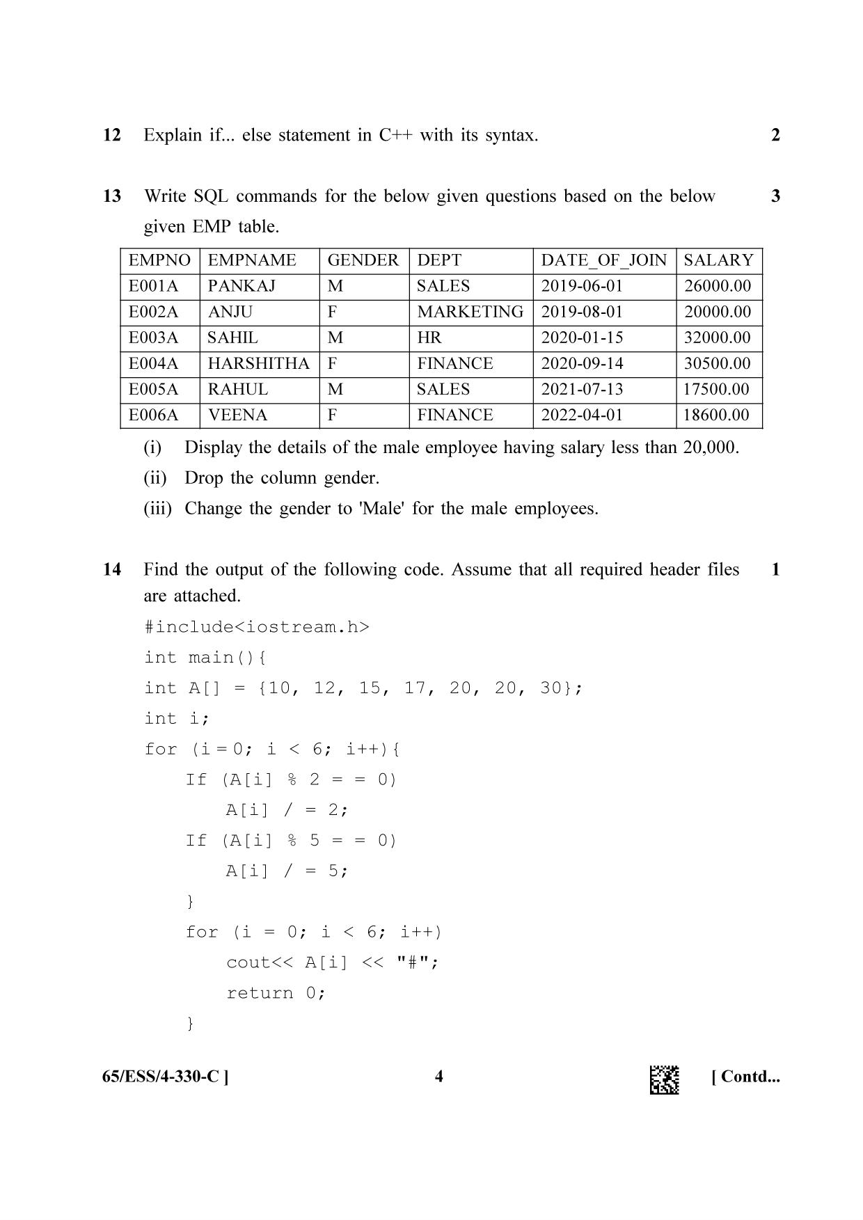 NIOS 2023 Class 12 Computer Science (ESS) Question Paper - Page 20