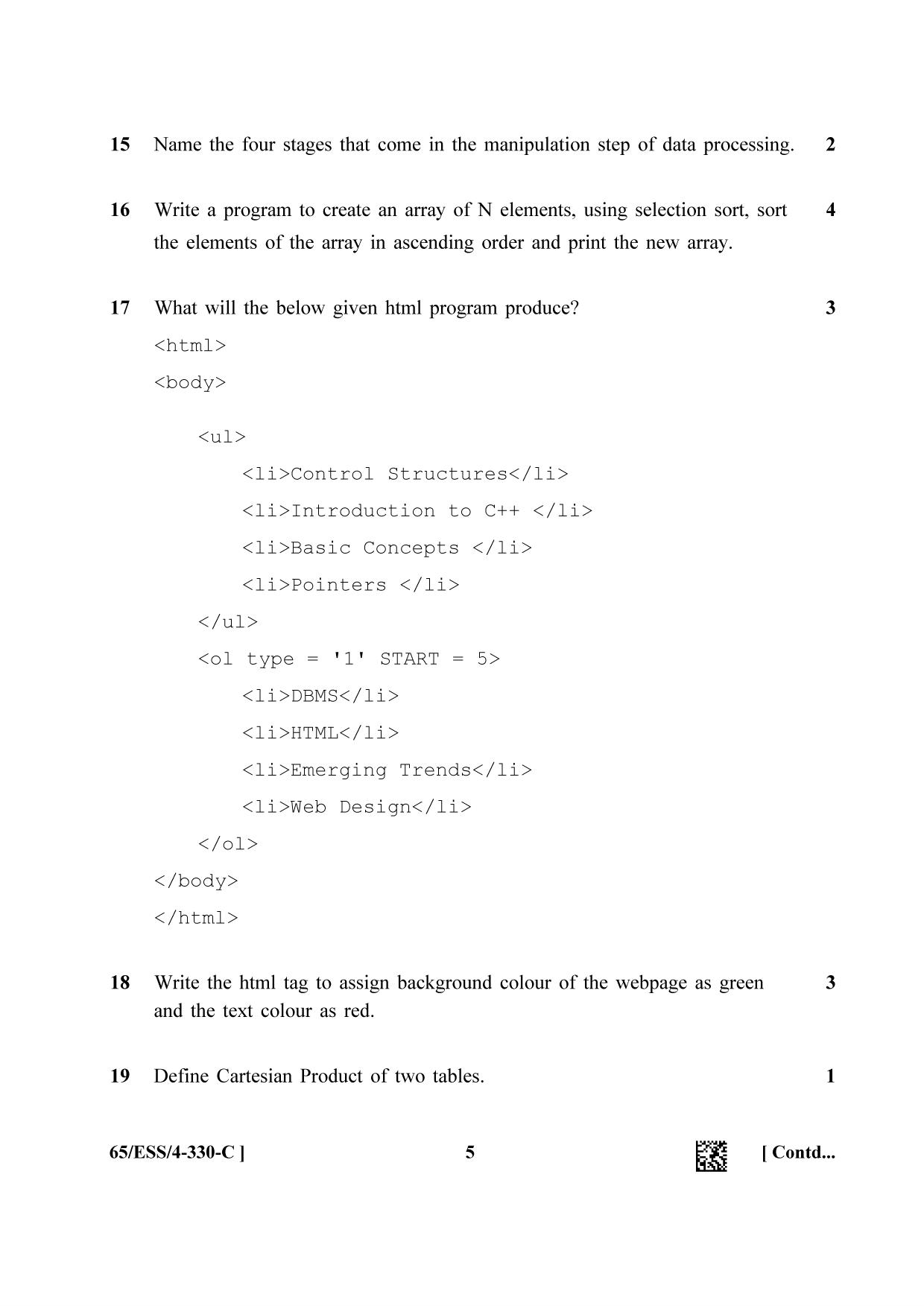 NIOS 2023 Class 12 Computer Science (ESS) Question Paper - Page 21