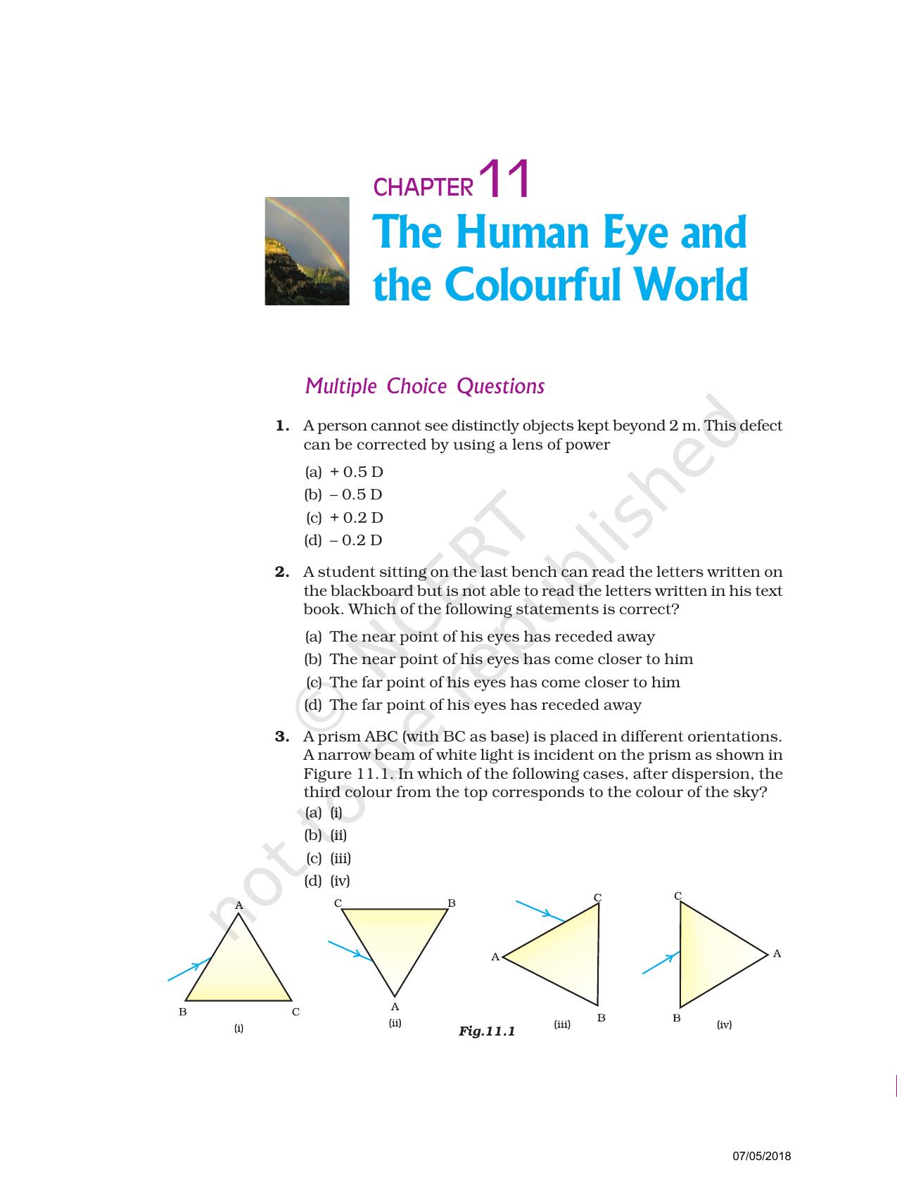 NCERT Exemplar Book for Class 10 Science: Chapter 11 Human Eye and Colourful - Page 1