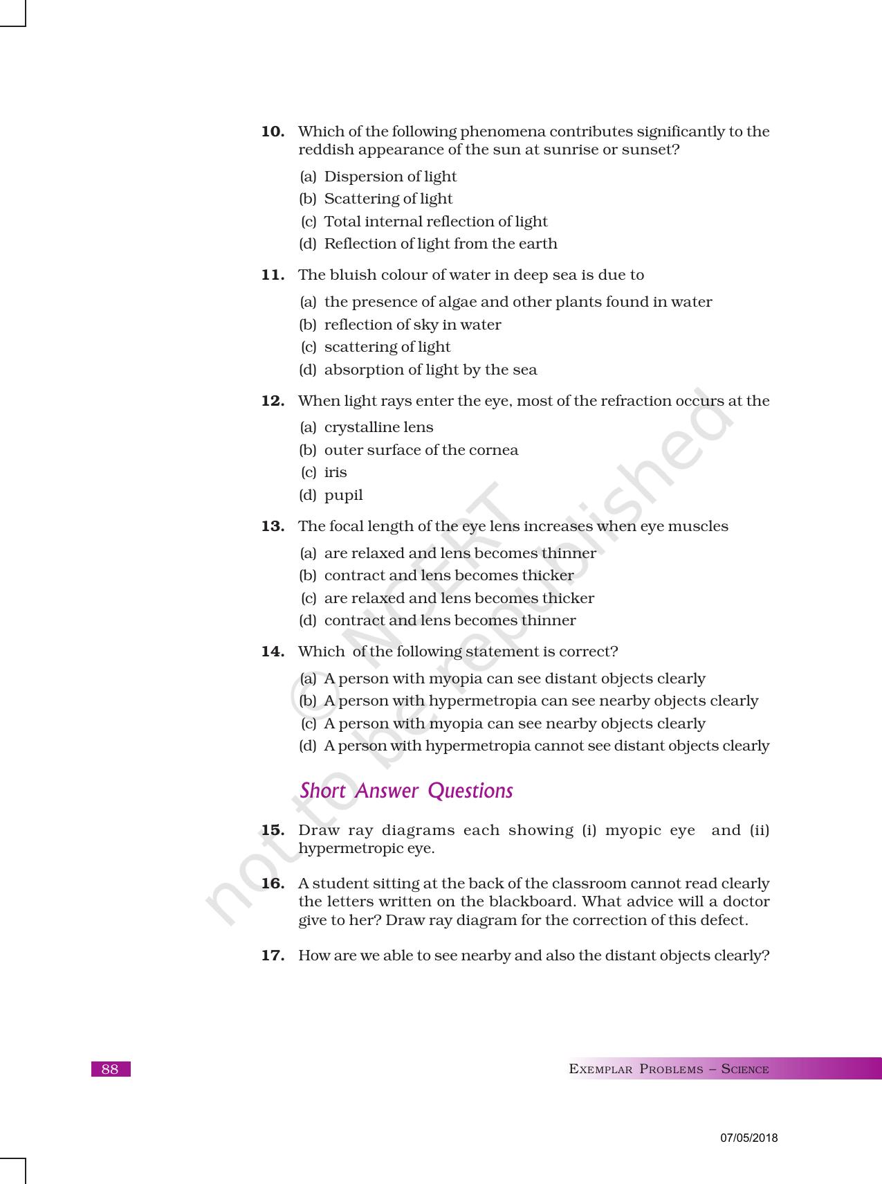 NCERT Exemplar Book for Class 10 Science: Chapter 11 Human Eye and Colourful - Page 3