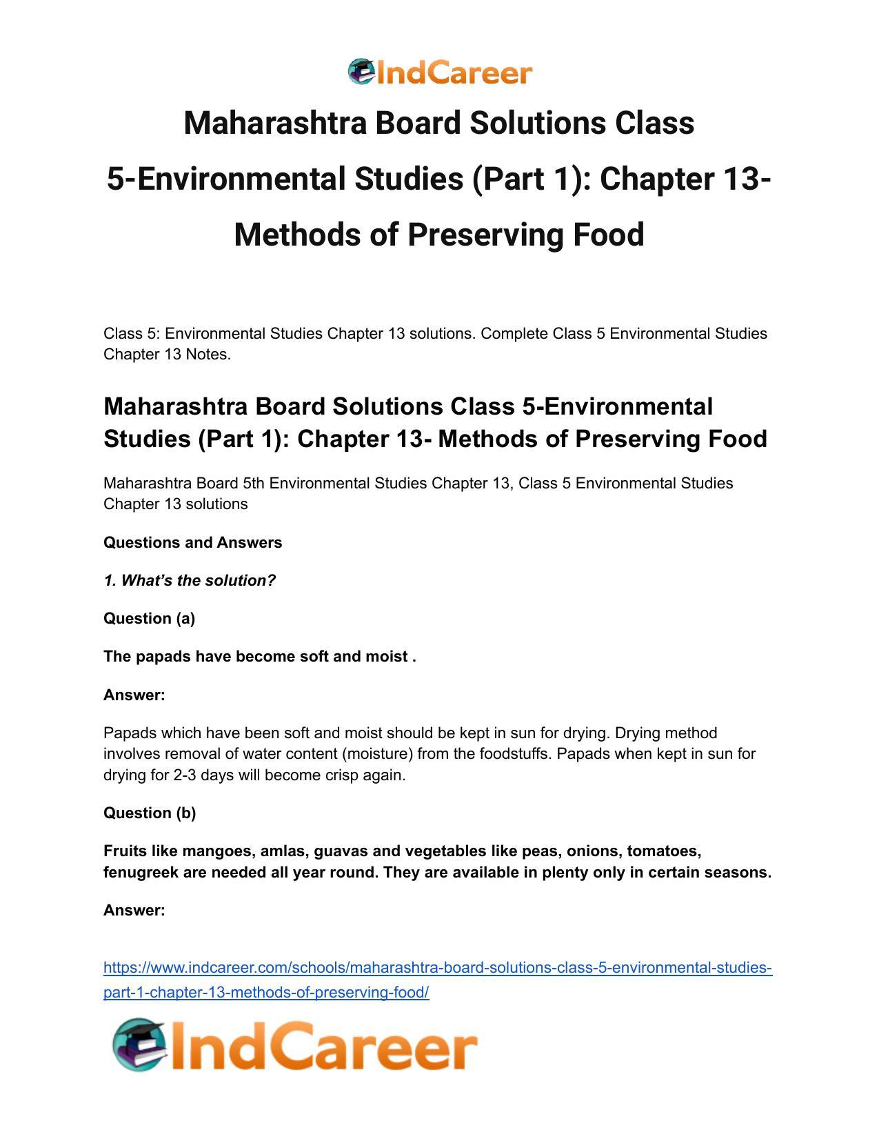 Maharashtra Board Solutions Class 5-Environmental Studies (Part 1): Chapter 13- Methods of Preserving Food - Page 2