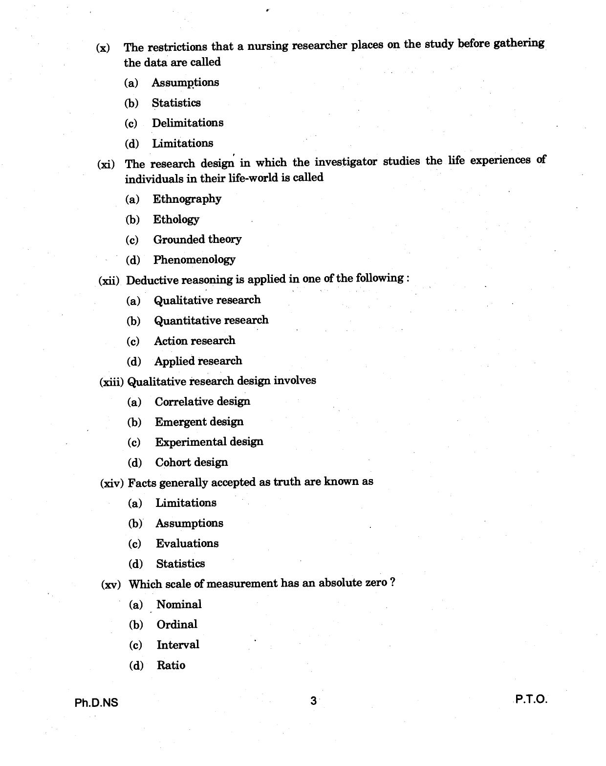 IGNOU PhD Entrance Test Ph.D (Nursing) 2018 Question Paper - Page 3