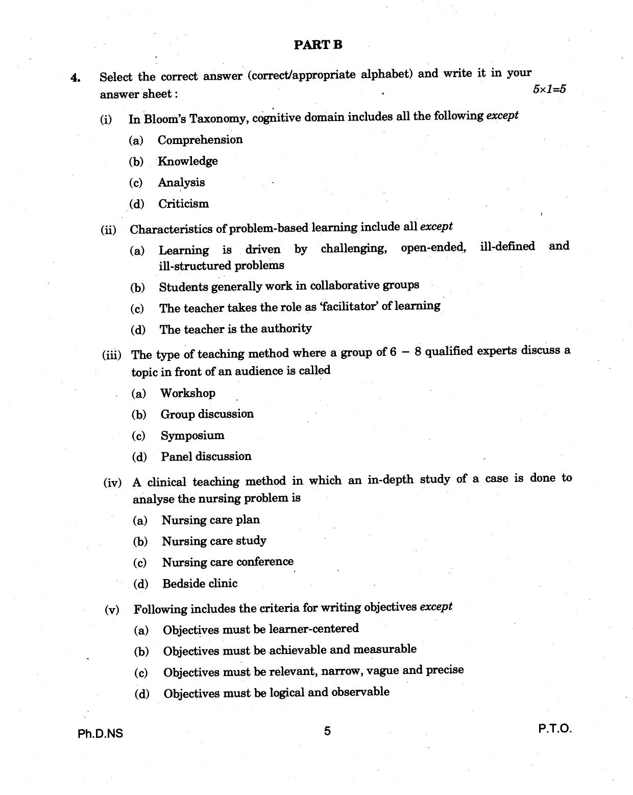 IGNOU PhD Entrance Test Ph.D (Nursing) 2018 Question Paper - Page 5