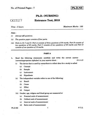 IGNOU PhD Entrance Test Ph.D (Nursing) 2018 Question Paper