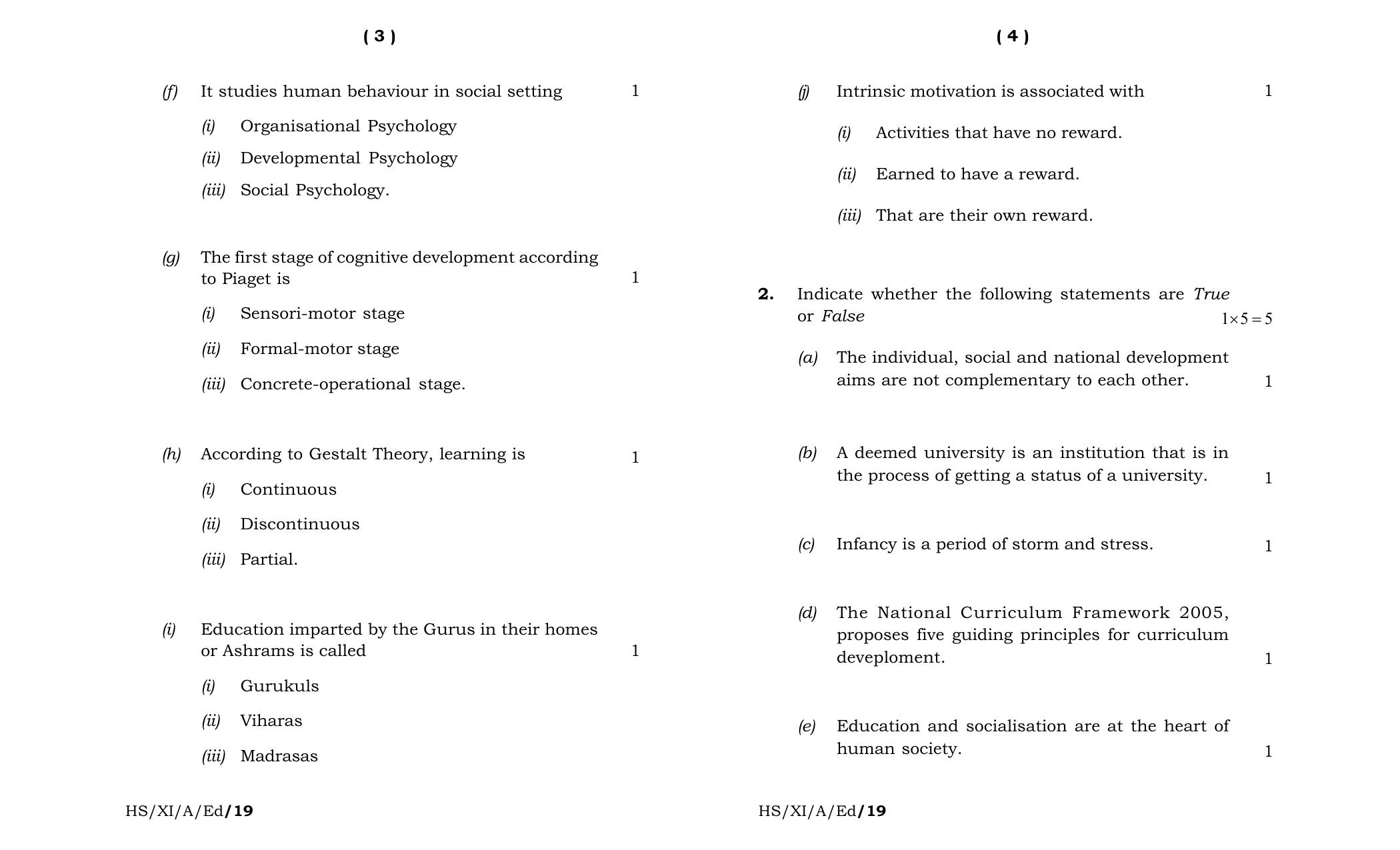 Meghalaya Board (MBOSE) Class 11 Education 2019 Question Paper - Page 2