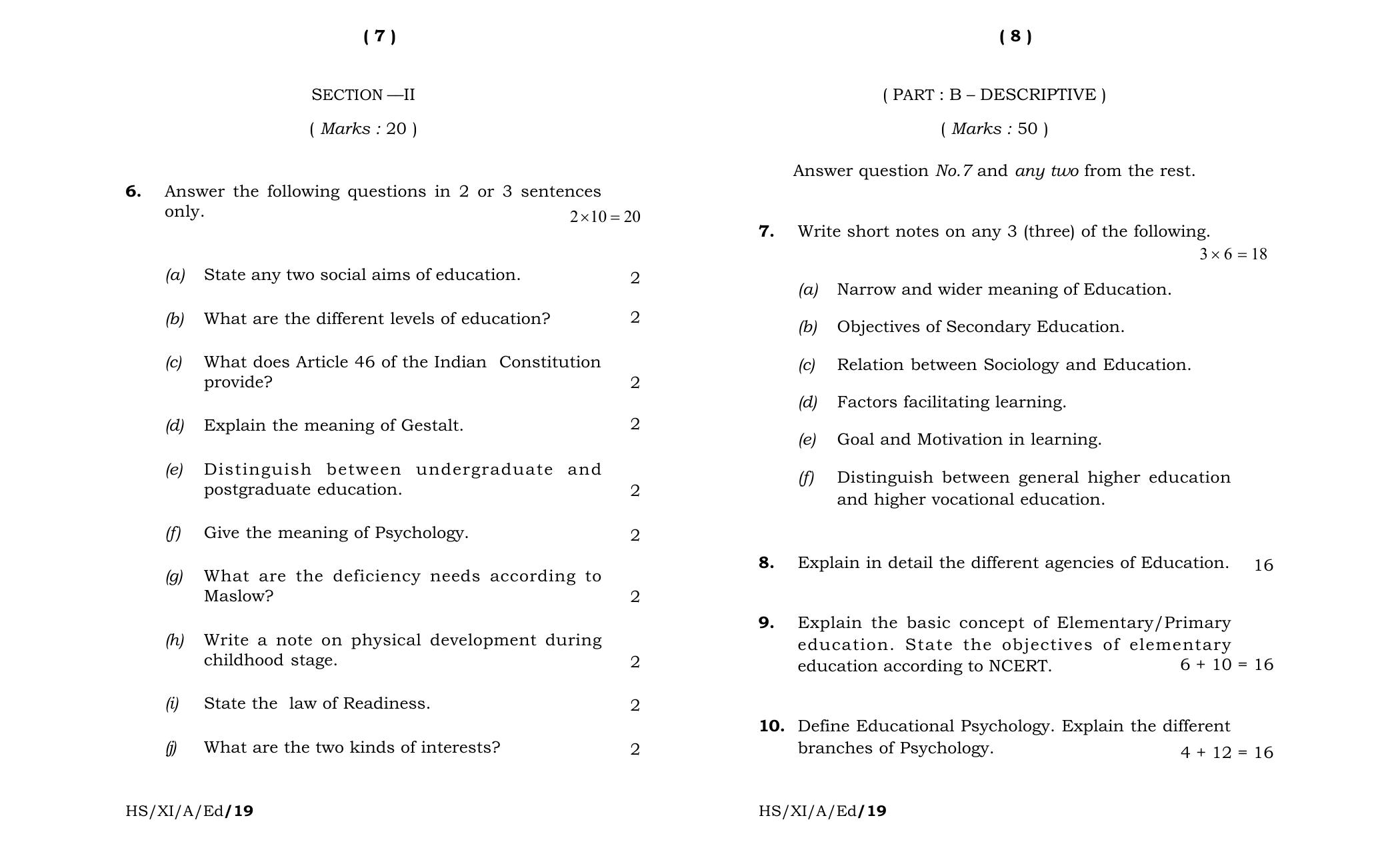 Meghalaya Board (MBOSE) Class 11 Education 2019 Question Paper - Page 4