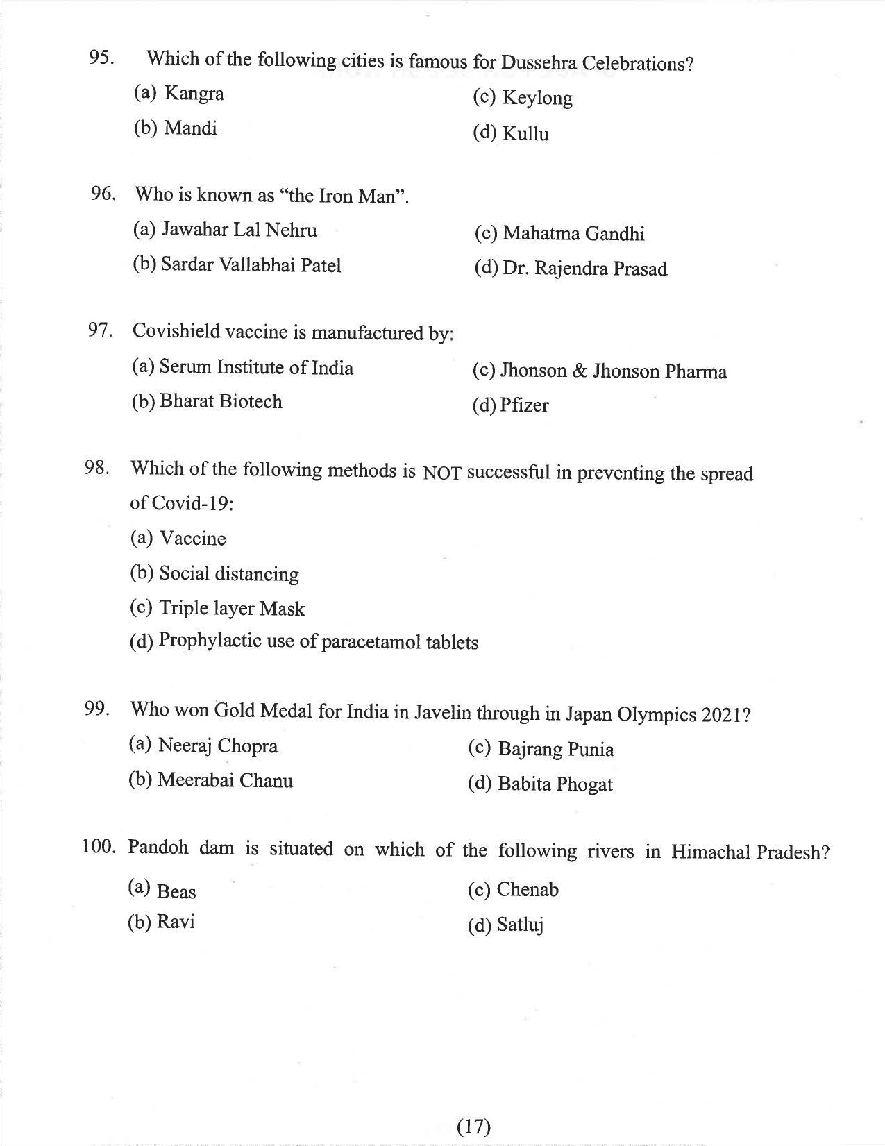 HP B.Sc. Nursing 2021 Question Paper with Answer Key - Page 14