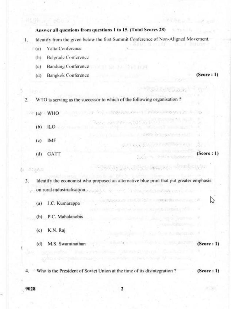 Kerala Plus Two 2018 Political Science Question Paper - Page 2