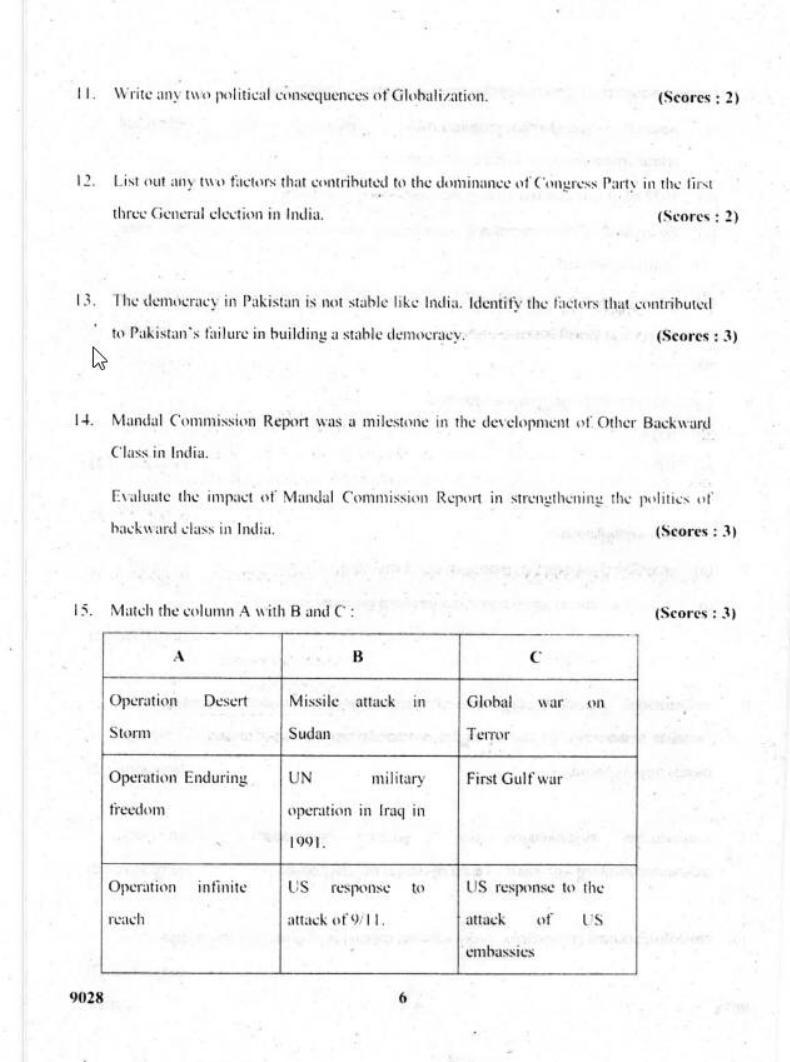 Kerala Plus Two 2018 Political Science Question Paper - Page 6