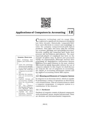 NCERT Book for Class 11 Accountancy (Part-II) Chapter 12 Applications of Computers in Accounting