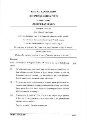 ICSE Class 10 Portuguese Sample Paper 2023