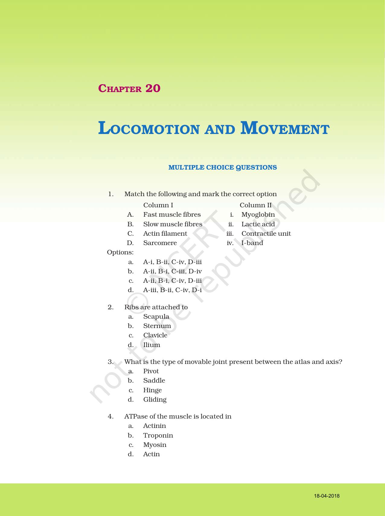 NCERT Exemplar Book for Class 11 Biology: Chapter 20 Locomotion and Movement - Page 1