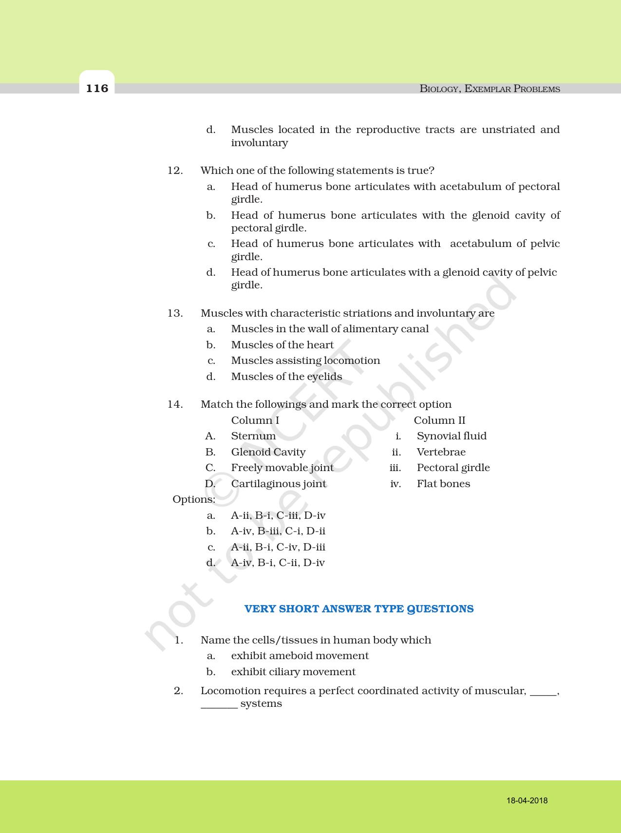 NCERT Exemplar Book for Class 11 Biology: Chapter 20 Locomotion and Movement - Page 3