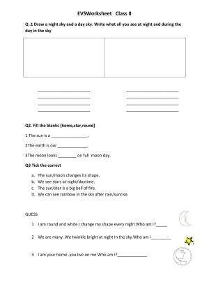 Worksheets for Class 2 EVS Assignment 24 Sky