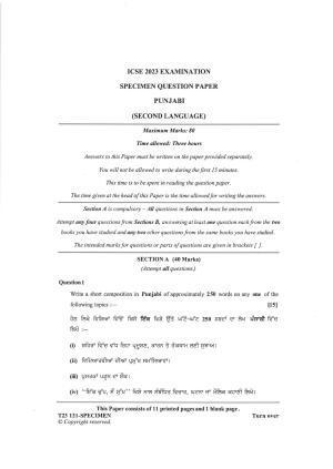 ICSE Class 10 Punjabi Sample Papers 2023