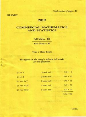AHSEC Class 12 Commercial Mathematics and Statistics 2019 Question Papers 