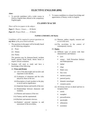 ISC Class XI & XII ELECTIVE ENGLISH 2025 Syllabus