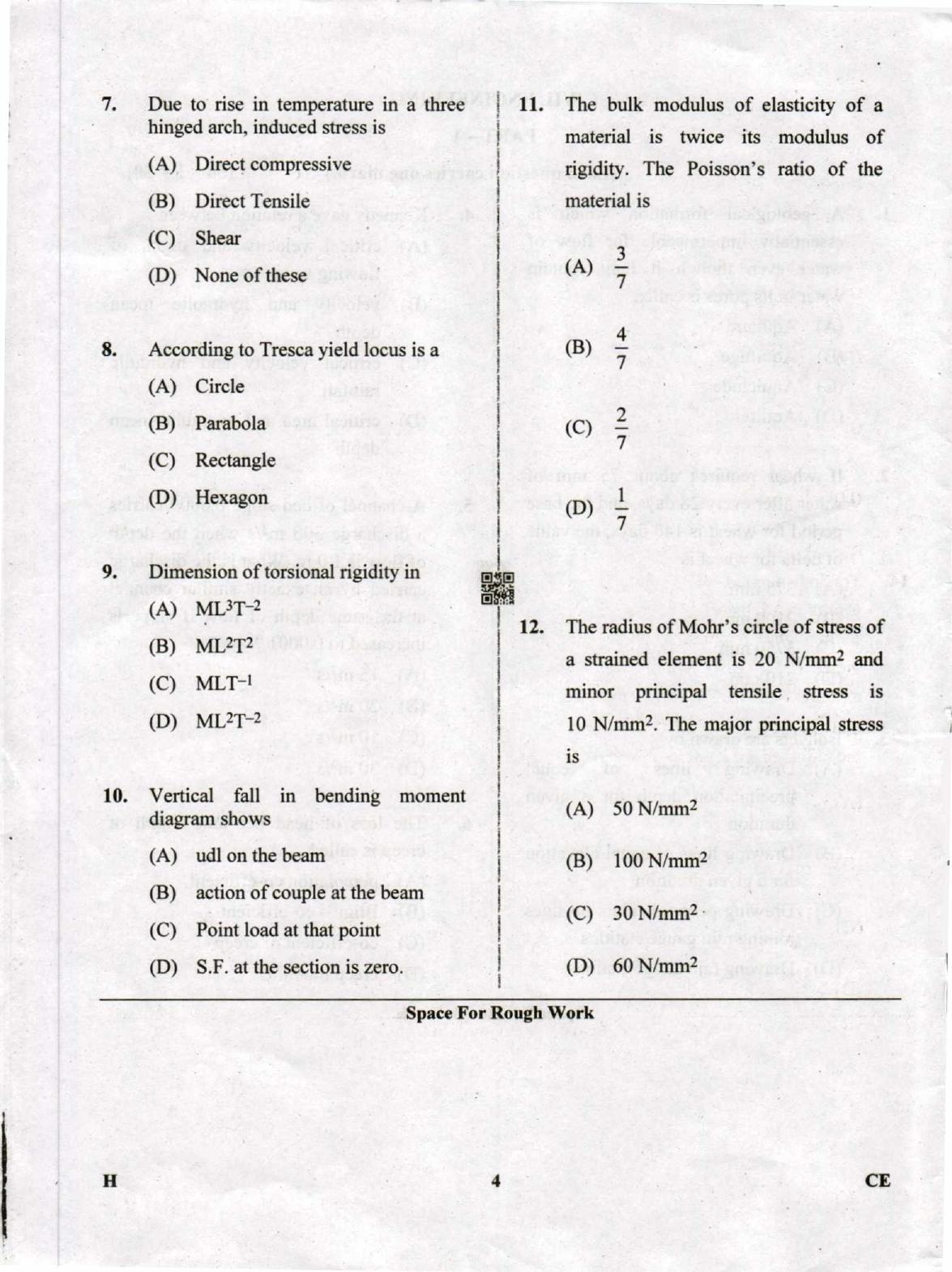 Karnataka PGCET 2019 Civil Engineering Question Paper - Page 4