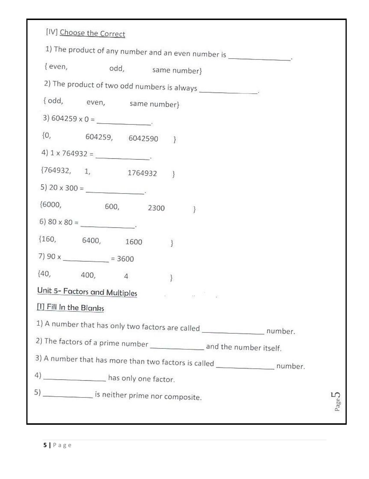 Worksheet for Class 5 Maths Compilation Assignment - Page 5